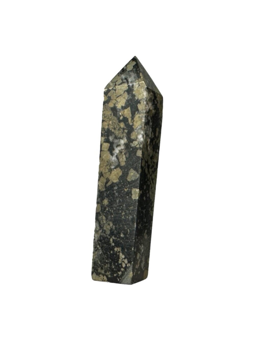 Polished Black Tourmaline Tower With Golden Pyrite Inclusions - 4.5 Inches